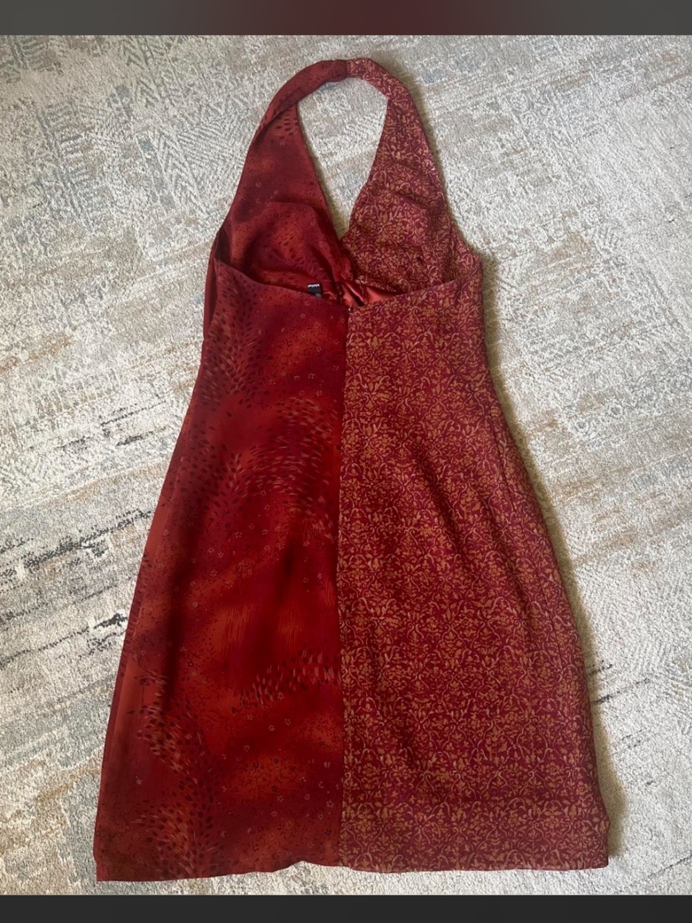 Women's Halter Dress Laundry By Shelli Segal Red Burnt Orange Maroon Floral Sz 6 - Picture 2 of 8